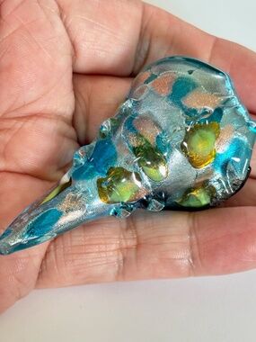 🔥$1 Clearance  Large Aqua Multi Goldflake Handmade Lampwork Glass Conch Pendant